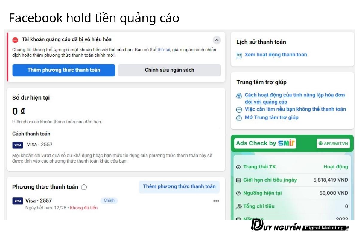 toàn khoản bị hold tiền