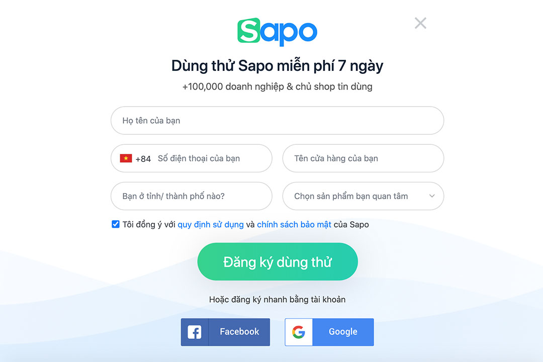 Đăng ký dùng thử Sapo