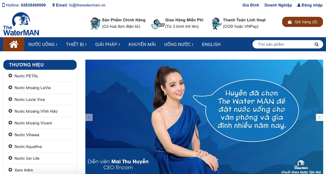 Website Thewaterman.vn trên nền tảng Haravan